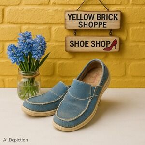 Skechers Slip-On Mules Women's Blue Teal Woven Frayed Relaxed Fit Sz‎ 8